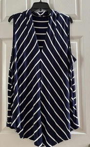 Blusa sin mangas para mujer Cable & Gauge talla 1X azul marino/blanco - Imagen 1 de 3