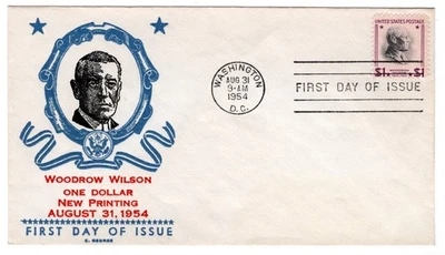 #832c Presidential Series $1 Woodrow Wilson 1954 FDC - C.W. George - Image 1 of 2