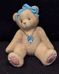 Cherished Teddies March Birthstone Bear Enesco 1996 Figurine Blue Heart Bow 2' - Picture 1 of 4
