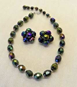 Gargantilla de cristal facetado de colección pendientes con clip verde oscuro azul aurora boreal - Imagen 1 de 14