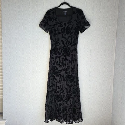 Maxi Vestido De Colección Y2K Burnout Terciopelo Cuentas Negro Corte Sesgado Gótico Vampiro Hada Bruja Foto 1 de 4