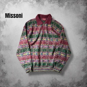 Missoni 90s Alpaca Blend Knit Polo Collar Floral Made in Italy Used L - Picture 1 of 10