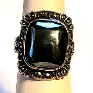 Antiguo anillo de plata esterlina y hematita anillo flor de lis talla 5, victoriano rb- - Imagen 1 de 5