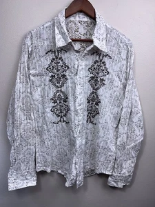 Pop Icon Women Paisley Damask Reversible Button Up Shirt XL Hippie Boho Festival - Picture 1 of 13