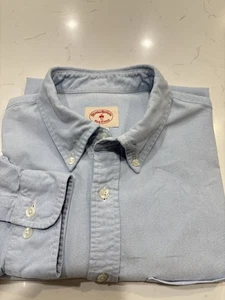 Brooks Brothers Red Fleece Shirt Large Blue Oxford Chambray Button Down Preppy - Picture 1 of 6