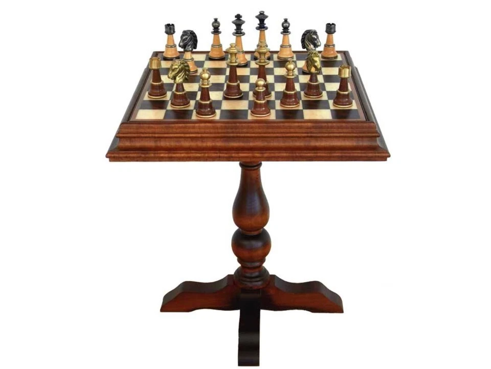 Italfama XL Metal/Wood Chess Set w/ Table & Backgammon Gold/Silver Italy