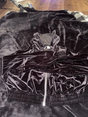 Chaqueta con capucha recortada de terciopelo dividido para mujer mediana negra cremallera pista Y2K (1H) Foto 1 de 3