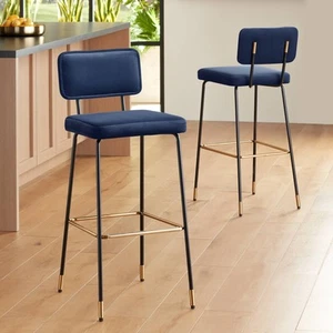 Marc 29 1/4" High Blue and Gold Barstool Set of 2 - Picture 1 of 10