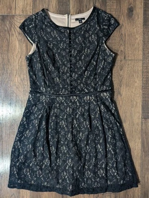 Vestido para mujer R&K negro superpuesto de encaje hasta la rodilla con ropa interior beige talla 14 Foto 1 de 4