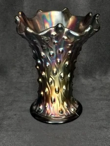 NORTHWOOD TREE TRUNK AMETHYST SQUATTY CARNIVAL GLASS VASE MARKED 6.5 " - Picture 1 of 9
