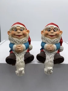 Vintage Set Of 2 Earl The Elf Christmas Stocking Holders Shelf Sitter Mantel  - Picture 1 of 9