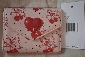 BETSEY JOHNSON Bifold Card Wallet: Cherry Ribbon Pink And Red With heart - Picture 1 of 4