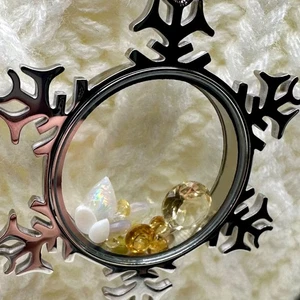 Hand-Assembled Gemstone Snowflake Pendant Locket Ornament -Citrine Opal Sapphire - Picture 1 of 10