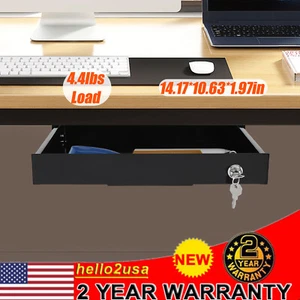 Under Desk Mounted Drawer Storage Sliding Out Tray Black Space Saver With Keys - Picture 1 of 23