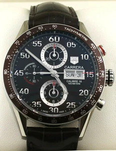 CV2A12.FC6236 TAG HEUER CARRERA AUTO CHRONOGRAPH DAY DATE MENS BROWN WATCH - Picture 1 of 11