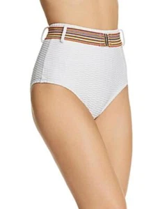 Shoshanna Belted High Waist Bikini Swim Bottom Textured White XSmall NWT - Picture 1 of 6
