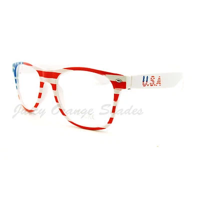 Bandera de EE. UU. Lente Transparente Gafas Estrella Lentejuelas Banner Rojo Blanco Azul Foto 1 de 4