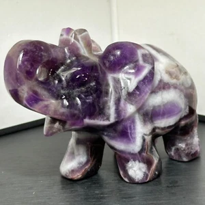 307 g natürlicher Traum Amethyst Kristall Elefant Quarz Stein geschnitzt Dekor Heilung - Bild 1 von 12