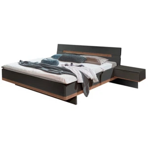 Doppelbett 160x200 Nachtschrank Bettgestell grau anthrazit graphit Eiche Bett  - Bild 1 von 4