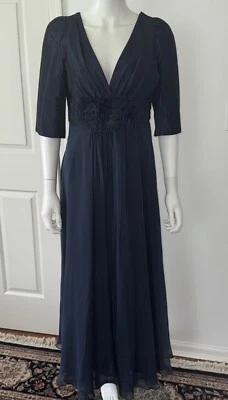 Rickie Freeman /Teri Jon Navy Blue Silk Taffeta Evening Gown MIdi Dress  Sz 10 - Image 1 of 4