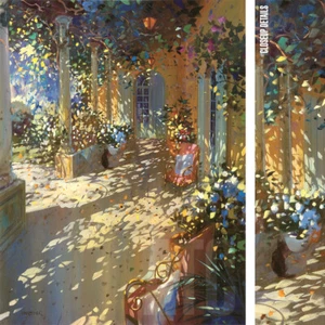 24W"x30H" OMBRE by LAURENT PARCELIER - PORCH SCENE CAT PASSAGEWAY FLORAL CANVAS - Picture 1 of 7