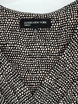 Jones New York Black White Polka Dot Dress Sz 10 Sleeveless Fit Flare Faux Wrap - Image 1 of 4