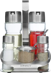 Oil and Vinegar Salt & Pepper Cruet Set (6 Piece) Durable Glass Stainless Steel - Picture 1 of 12