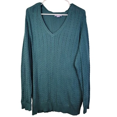 Green Vintage Y2K Cable Knit Sweater Women Plus 1X 18 Long Shirt Top Soft Winter - Image 1 of 4