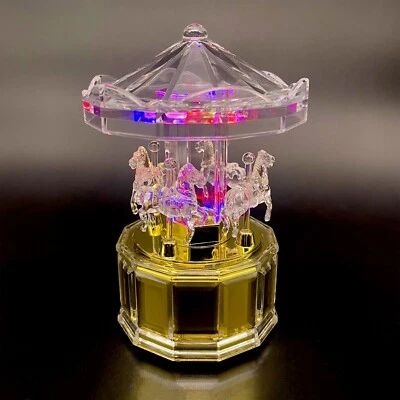 Caja de Música Carrusel Caballo Color LED Iluminado Cumpleaños Vacaciones Regalo Mecánico-Viento Foto 1 de 4