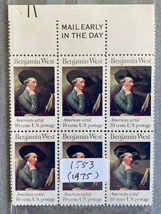 US 1975. Benjamin West. Sc#1553. Block of 6. MNH 10c. - Picture 1 of 1