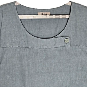 Flax Button Accent L Gray Crisp Linen Sheath Dress Lagenlook Coastal Cruisewear - Picture 1 of 9