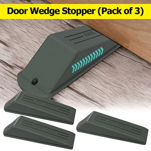 Grey Rubber Door Wedge Stopper Heavy Duty - Non-Slip Jammer 3pcs for Home Office - Picture 1 of 9