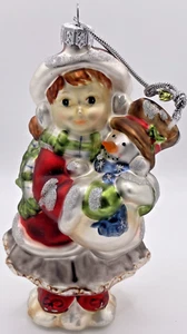Alte Welt Weihnachten ~ Kind mit Schneemann und Flügeln Glasornament ~ keine Box - Bild 1 von 13