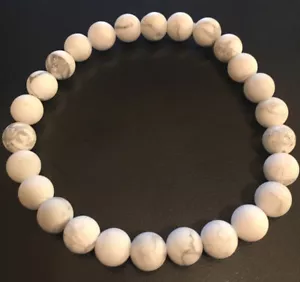 Mens White Crackle Howlite 8mm Beaded Stretch Bracelet, Mens Jewelry Gift 8” - Picture 1 of 11