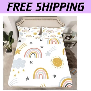 Rainbow Fitted Sheet for Kids - Soft Microfiber Bedding Set with 2 Pillowcases - Picture 1 of 8