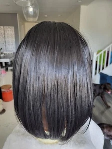 Natürlicher schwarzer Kunsthaar-Topper mit Pony, Mittelteil, Hitzebeständigkeit, 1B - Bild 1 von 6