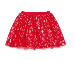 New Holiday Time Girl's Mesh Tutu Skirt Size XXL 18 Red Gold Sparkle Snowflakes - Picture 1 of 4