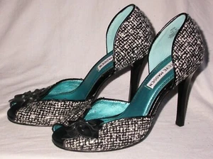 Steve Madden Peep Toe Stiletto Pumps Size 6.5M Black & White EUC - Picture 1 of 9