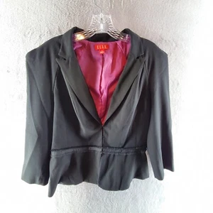 Elle Black Cropped Frayed Trim Hook & Latch Closure Blazer Top Size M - Picture 1 of 7