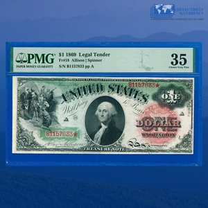 Fr.18 1869 $1 One Dollar "RAINBOW" Legal Tender Note, PMG Choice VF 35 #57833 - Picture 1 of 3