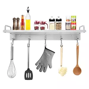 Kitchen Utensil Rack Spice with Hooks Wall Mount over the Stove Shelf Stainless - Picture 1 of 12
