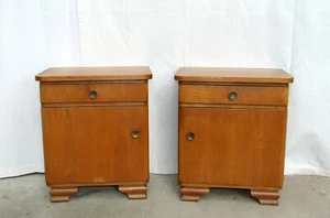 Pair of Art Deco Bedside Cabinets, Nightstands. Vintage Antique Oak Tables. - Picture 1 of 12