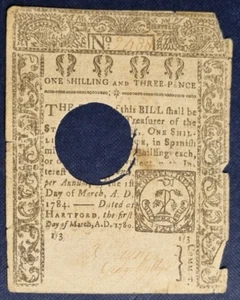 1780 Connecticut One Shilling & Three Pence Colonial Currency Continental #91137 - Picture 1 of 2
