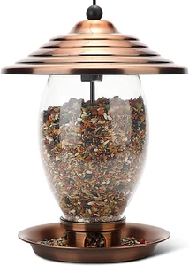 REALEAD Wildvogelfutterhaus aus Metall und Glas für draußen - 3 Pfund Samenkapazität, Outd - Bild 1 von 12