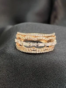 Pave 0.95 Cts Round Baguette Cut Genuine Diamonds Five-Row Band Ring In 14K Gold - Picture 1 of 12