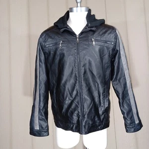 ReRun Coat Mens Extra Large Black Stripes Faux Leather Jacket Warm Cold Weather - Picture 1 of 12