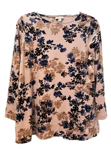 J Jill Pure Jill Top Women Small Petite Light Pink Floral Velvet Velour Vacation - Picture 1 of 7