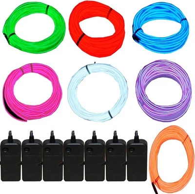 7 Pack 9ft Neon Light El Wire w/Battery (Green, Blue, Red, Multiple  - Image 1 of 4