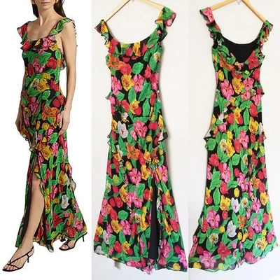NUEVO Maxi Vestido Milly Tulipán Roseta Volantes Talla 8 Negro Multi $525 Hada Romántica Foto 1 de 4