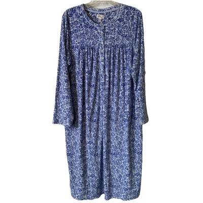 Camisón Colección Aria XL Azul Blanco Acogedor Suave Felpa Manga Larga 2 Bolsillos Foto 1 de 4